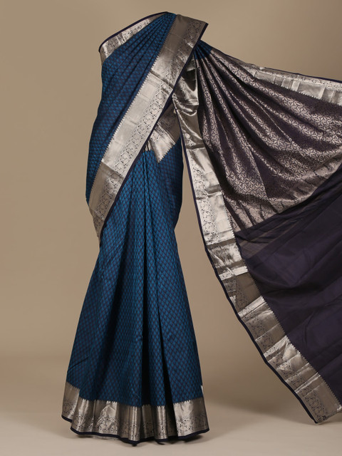 

Pothys Blue & Bronze-Toned Pure Silk Printed Saree