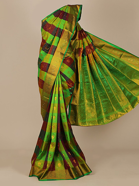 

Pothys Green & Brown Art Silk Checked Saree