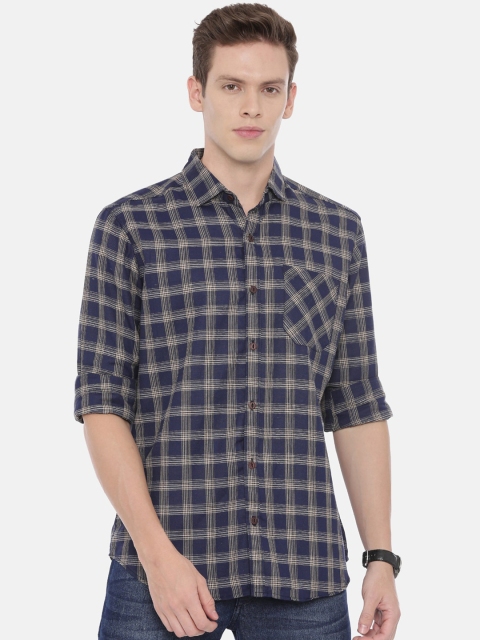 

William White Men Navy Blue Regular Fit Checked Casual Shirt