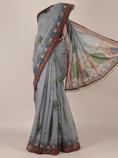 

Pothys Grey Printed Jute Silk Saree