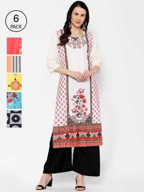 

7Threads Women Pack Of 6 Multicoloured Printed A-Line Kurtas, Multi