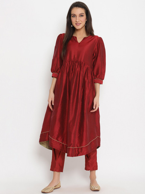 

Abhishti Women Maroon Solid Kurta with Trousers