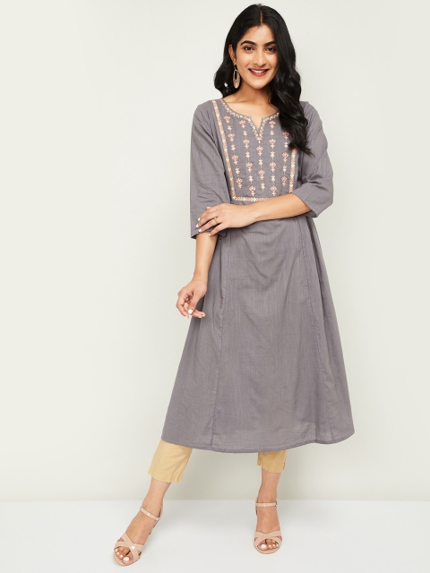 

Melange by Lifestyle Women Grey & Orange Embroidered Anarkali Kurta