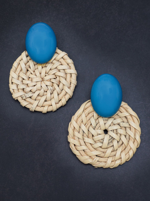 

Golden Peacock Turquoise Blue & Beige Contemporary Drop Earrings