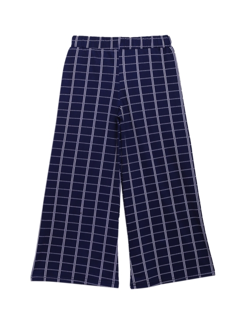 

ADIVA Girls Navy Blue & White Checked Wide-Leg Palazzo