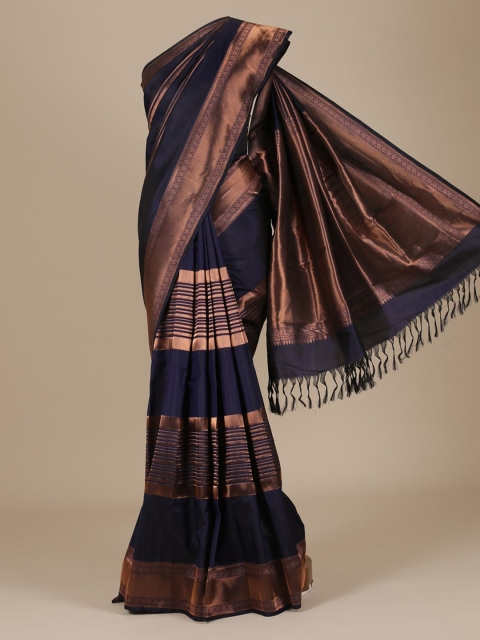 

Pothys Blue & Bronze-Toned Pure Silk Woven Design Saree