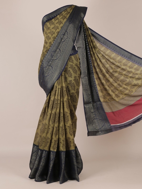 

Pothys Green Printed Jute Silk Saree with Zari Border