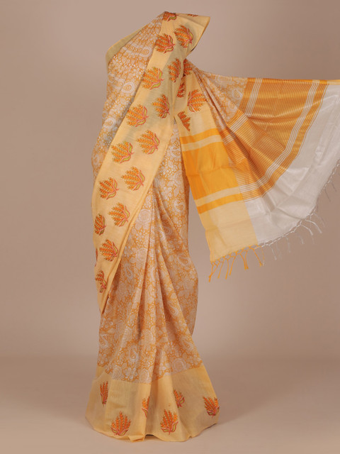

Pothys Yellow Woven Design Cotton Blend Saree