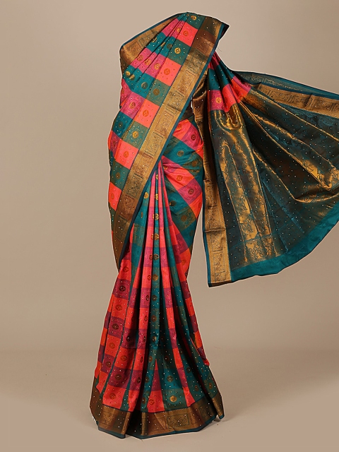 

Pothys Green & Pink Art Silk Checked Saree