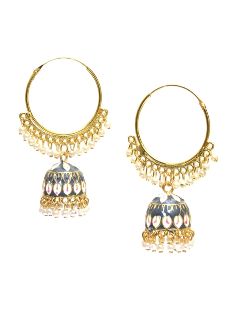 

Crunchy Fashion Gold-Toned Meenakari Contemporary Jhumkas