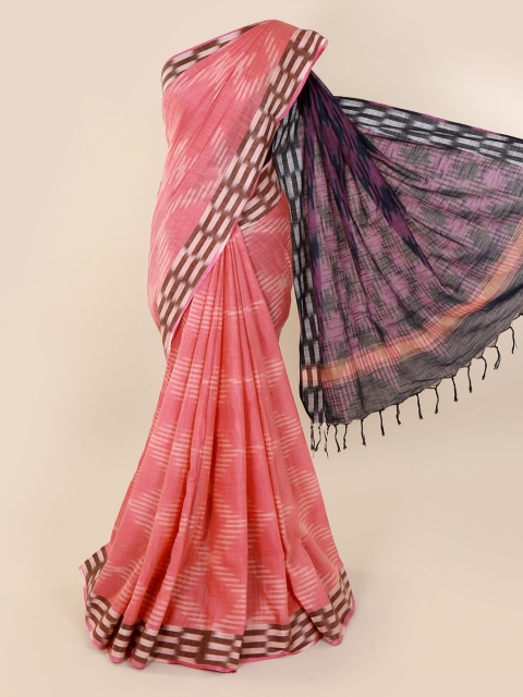 

Pothys Peach-Coloured & Navy Blue Linen Blend Woven Design Saree