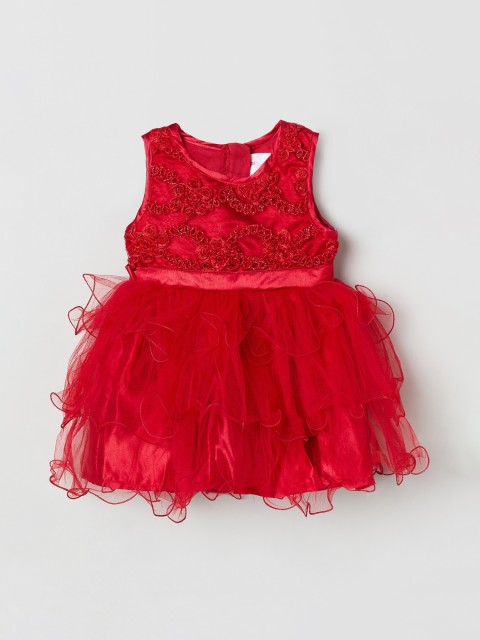 

max Girls Red Embroidered Fit and Flare Dress