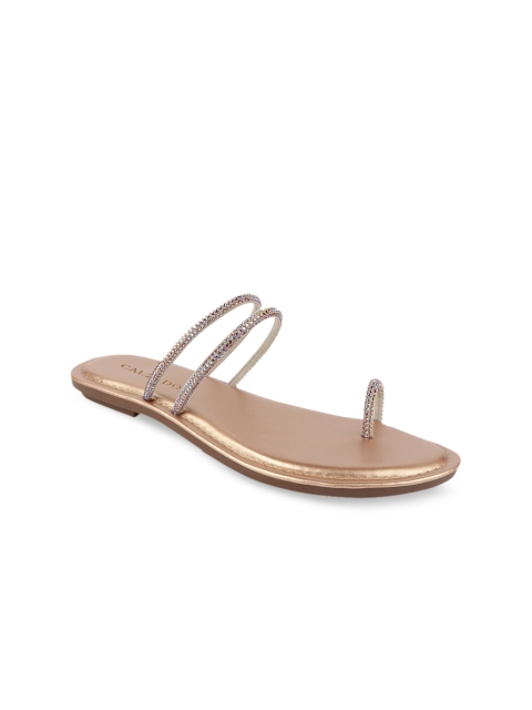 

CALZADO Women Gold-Toned Embellished One Toe Flats