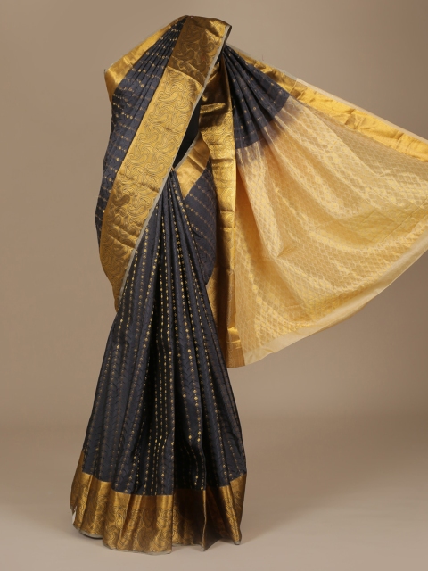 Pothys Charcoal & Gold-Toned Pure Silk Woven Design Saree