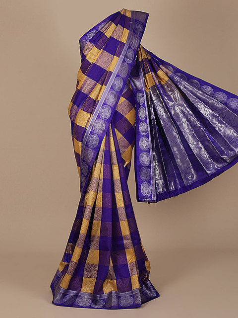 

Pothys Blue Checked Art Silk Saree