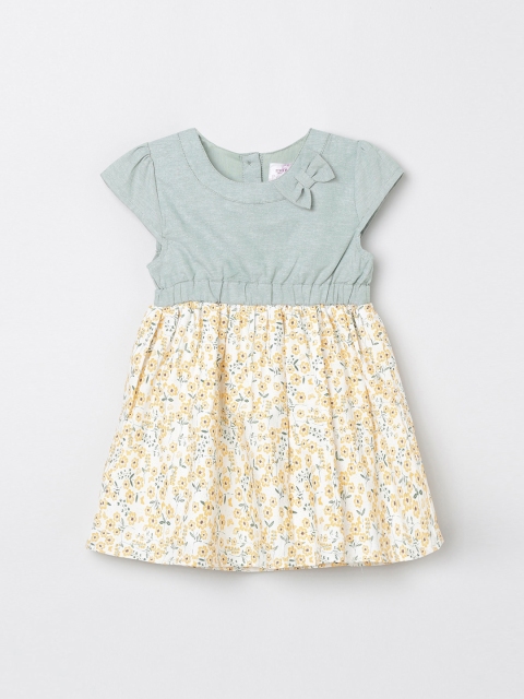

max Girls Green Floral Printed Fit and Flare Dress