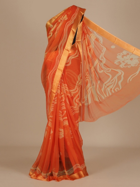 

Pothys Orange Printed Poly Chiffon Saree