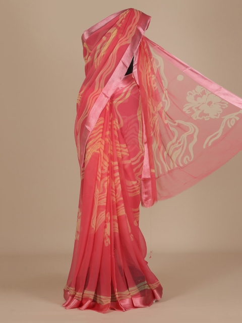 

Pothys Pink & Yellow Poly Chiffon Printed Saree