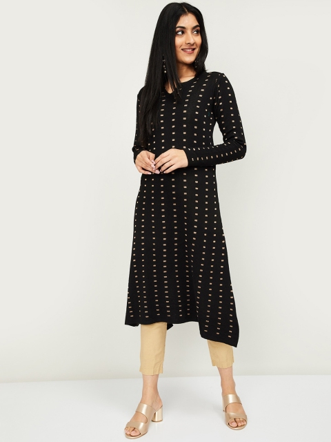

Melange by Lifestyle Women Black & Gold-Toned Woven Design A-Line Kurta