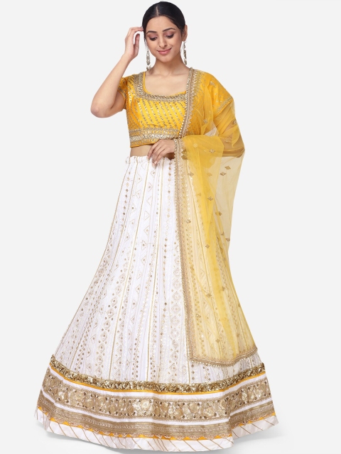 

BOMBAY SELECTIONS Women Mustard Yellow & Off-White Sequin Embellished Ready To Wear Lehenga Choli with Dupatta