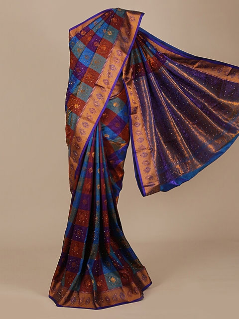 

Pothys Brown & Blue Art Silk Checked Saree