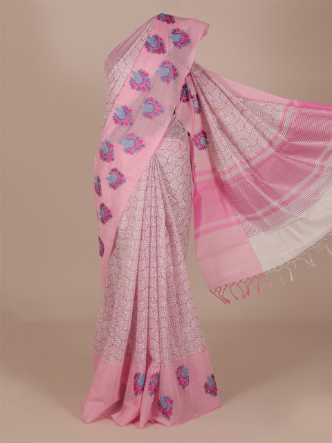 

Pothys Pink Printed Cotton Blend Saree