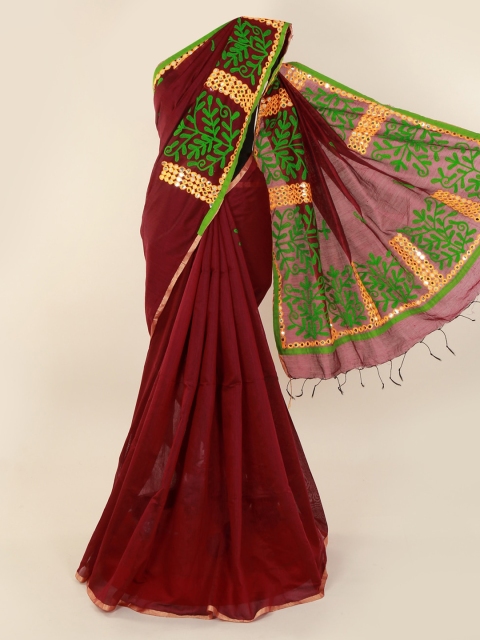 

Pothys Maroon Embroidered Cotton Blend Saree