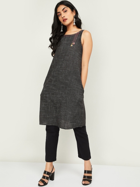 

Colour Me by Melange Women Black & White Checked Straight Tunic