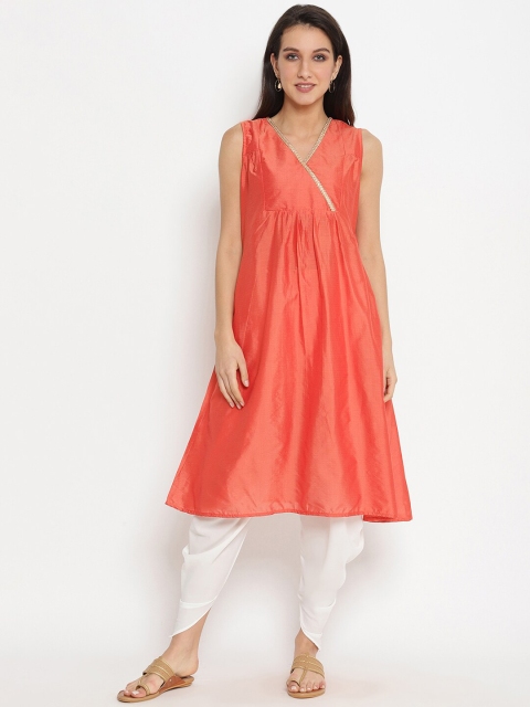 

Abhishti Women Orange & White Solid Kurta with Trousers