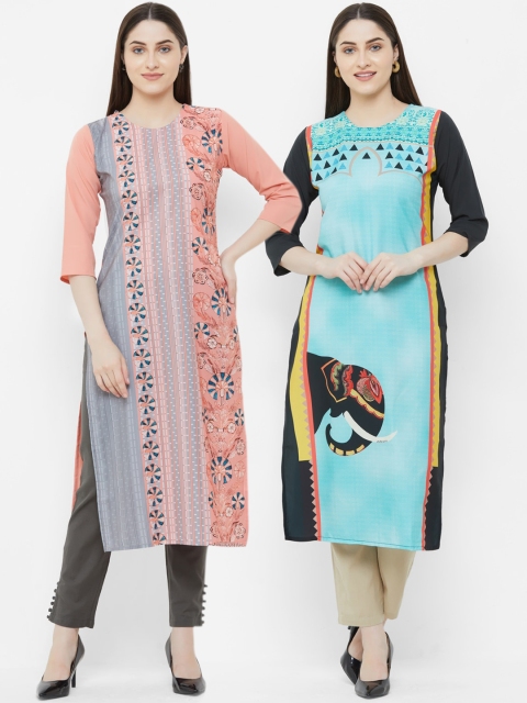 

7Threads Women Pack Of 2 Multicoloured Printed Straight Kurtas, Multi
