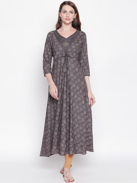

WomenMagic Women Grey & Pink Printed Anarkali Kurta