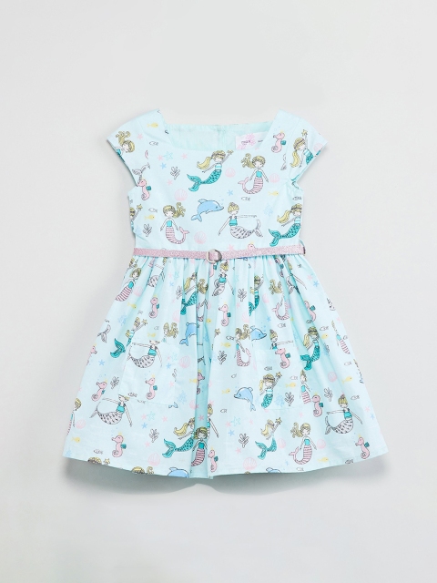 

max Girls Blue Printed Fit and Flare Dress