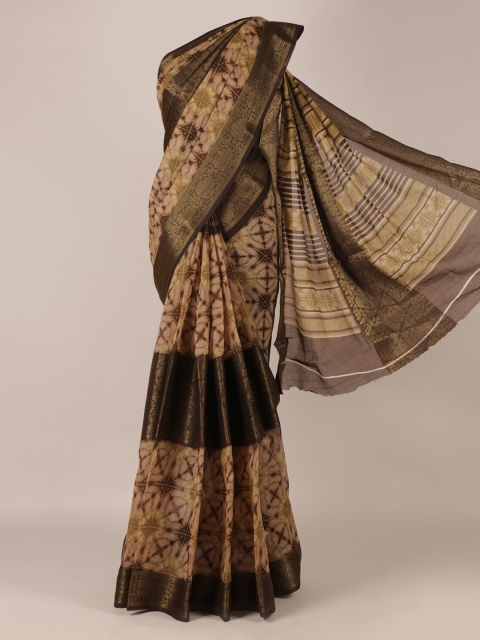 

Pothys Brown Printed Jute Silk Saree with Zari Border