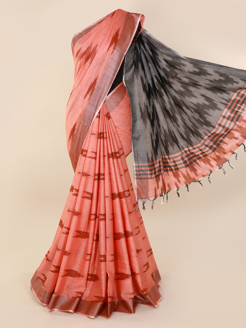 

Pothys Peach-Coloured Woven Design Linen Blend Saree