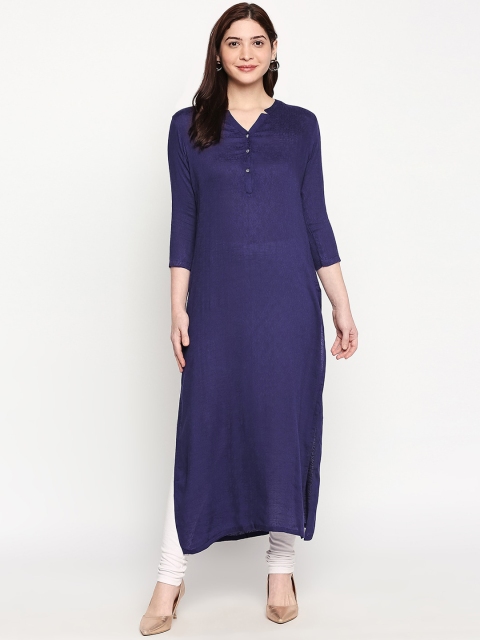 

inocenCia Women Navy Blue Woven Design Straight Kurta