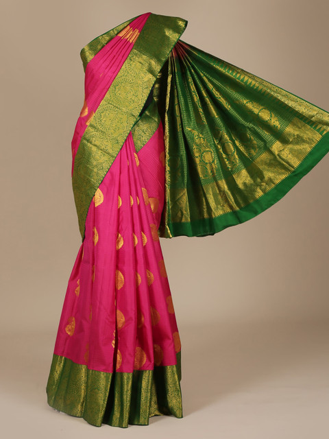 

Pothys Pink & Green Pure Silk Woven Design Saree