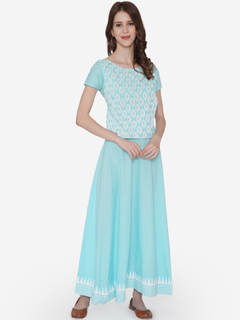 

Vedic Women Blue Printed Ethnic Maxi Dress
