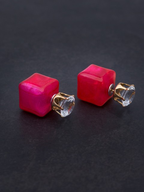 

Golden Peacock Orange & Gold-Toned Double Sided Geometric Studs