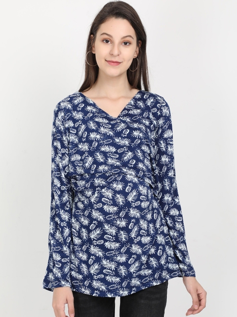 

The Mom Store Women Navy Blue Printed Maternity Wrap Top