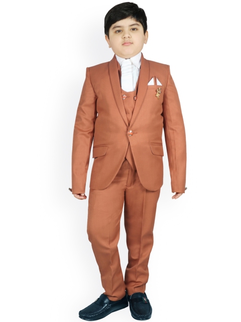 

SG YUVRAJ Boys Brown Solid Tuxedo Party Suit