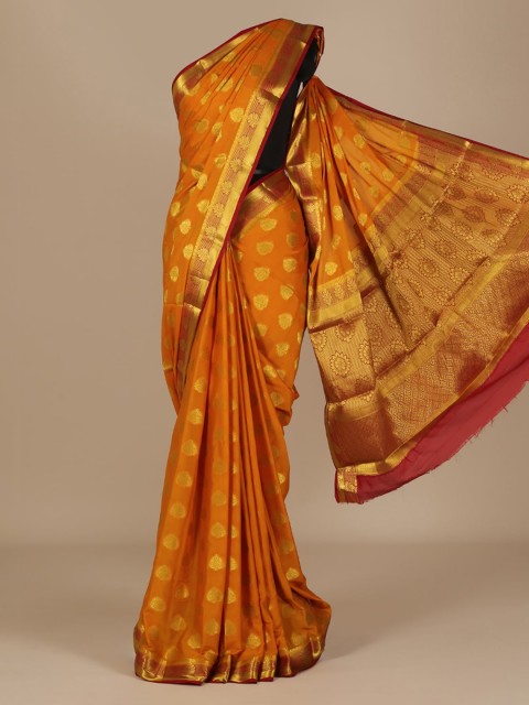 

Pothys Mustard Woven Design Poly Chiffon Saree