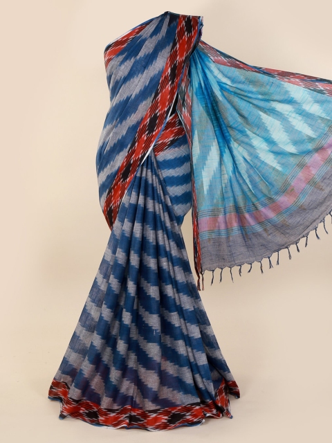 

Pothys Blue Printed Linen Blend Saree