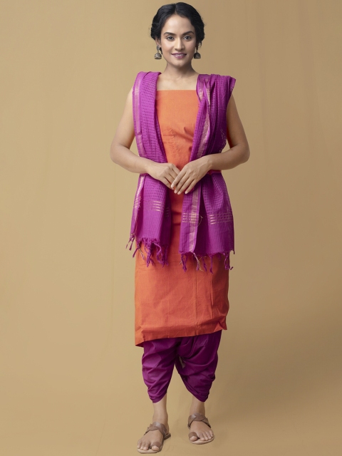 

Unnati Silks Women Orange & Purple Solid Unstitched Dress Material