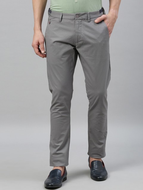 

RARE RABBIT Men Grey Tapered Fit Self Design Regular Trousers