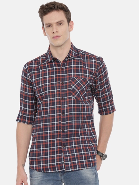 

William White Men Brown & Brown Slim Fit Checked Casual Shirt