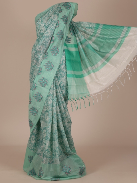 

Pothys Green Printed Cotton Blend Saree