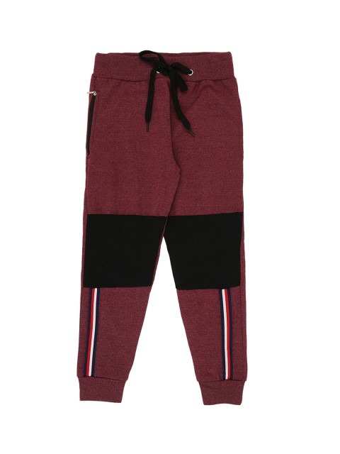 

RAINE AND JAINE Boys Maroon & Black Colorblocked Straight-Fit Joggers