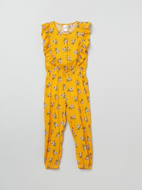 

max Girls Yellow Printed Cotton Basic Jumpsuit