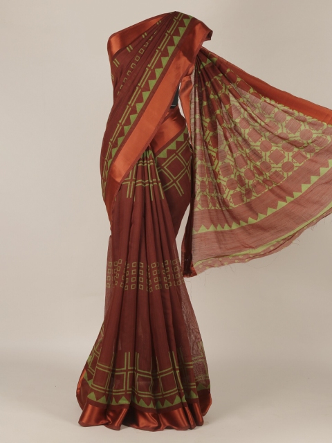 

Pothys Maroon Printed Jute Silk Saree with Zari Border