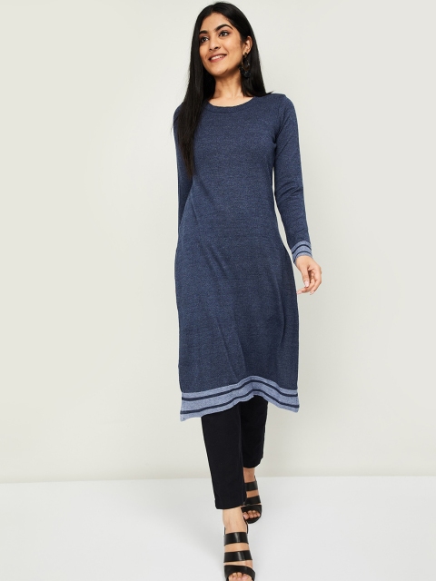 

Melange by Lifestyle Women Navy Blue Solid Straight Kurta